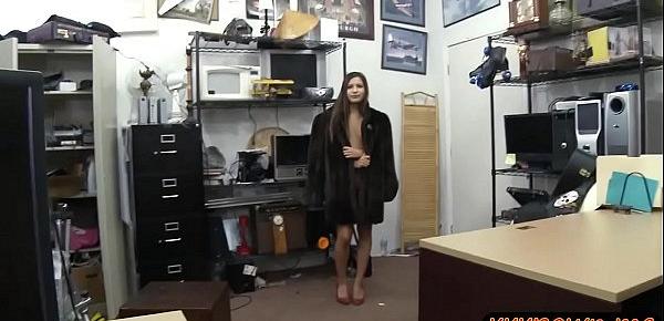  Girl in fur coat drilled at the pawnshop